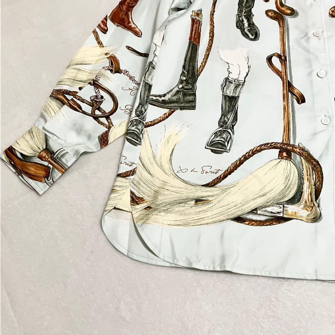★美品★エルメス　シルクシャツ　シルクブラウス　40 ブーツ柄 馬具柄