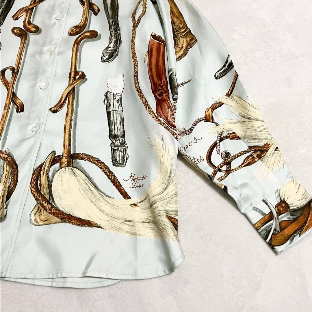 ★美品★エルメス　シルクシャツ　シルクブラウス　40 ブーツ柄 馬具柄