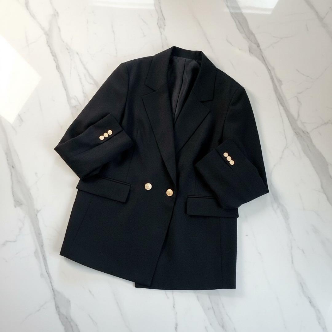 25ss 極美✨マカフィー ウールギャバジンダブルブレストジャケットネイビー36