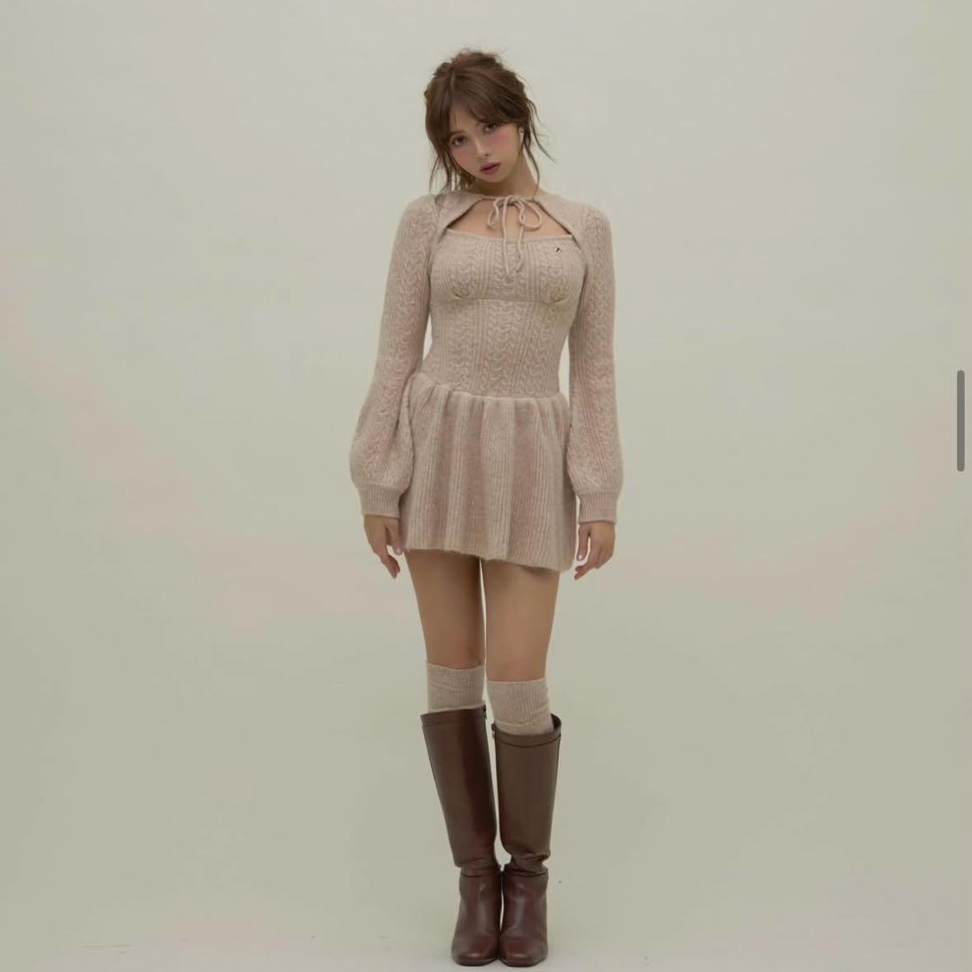 ワンピース andmary Amy cable flare mini dress beige