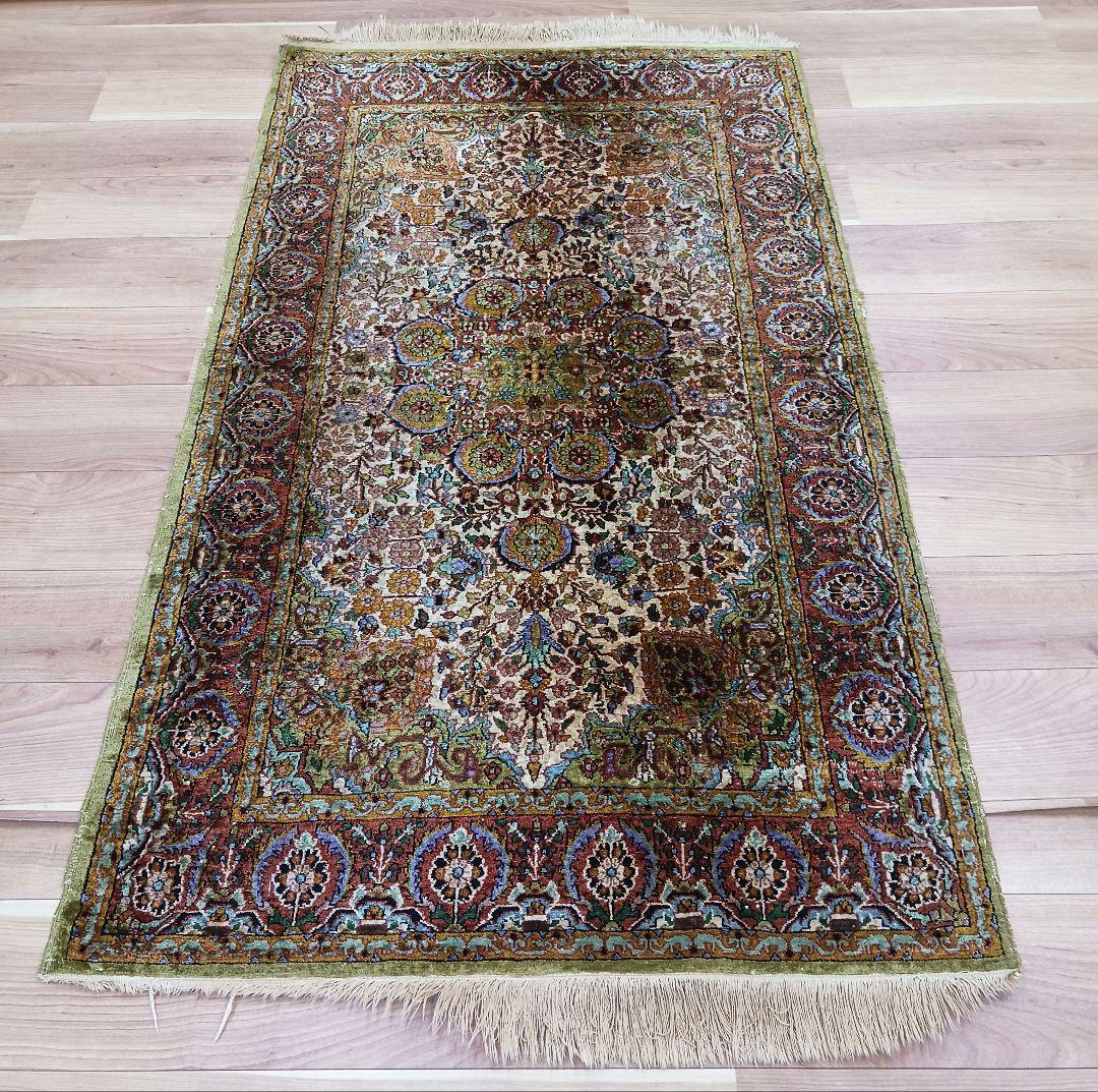 Y3244 インド絨毯 シルク 手織り 156×90㎝ マット