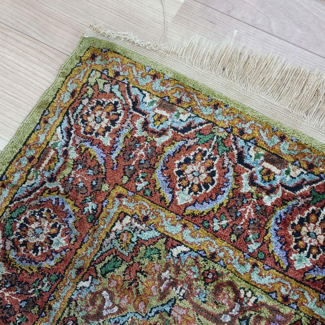 Y3244 インド絨毯 シルク 手織り 156×90㎝ マット