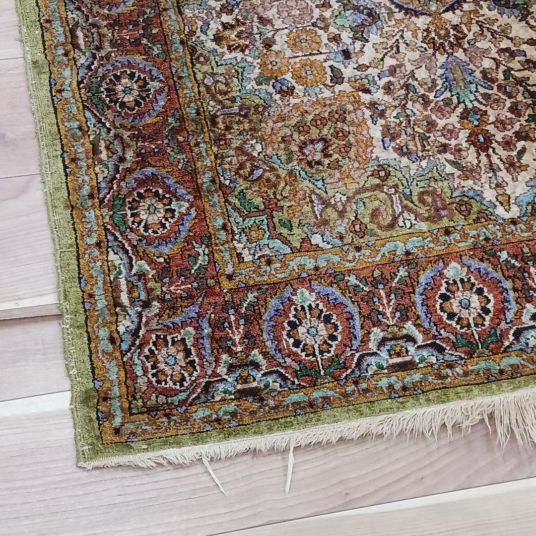 Y3244 インド絨毯 シルク 手織り 156×90㎝ マット