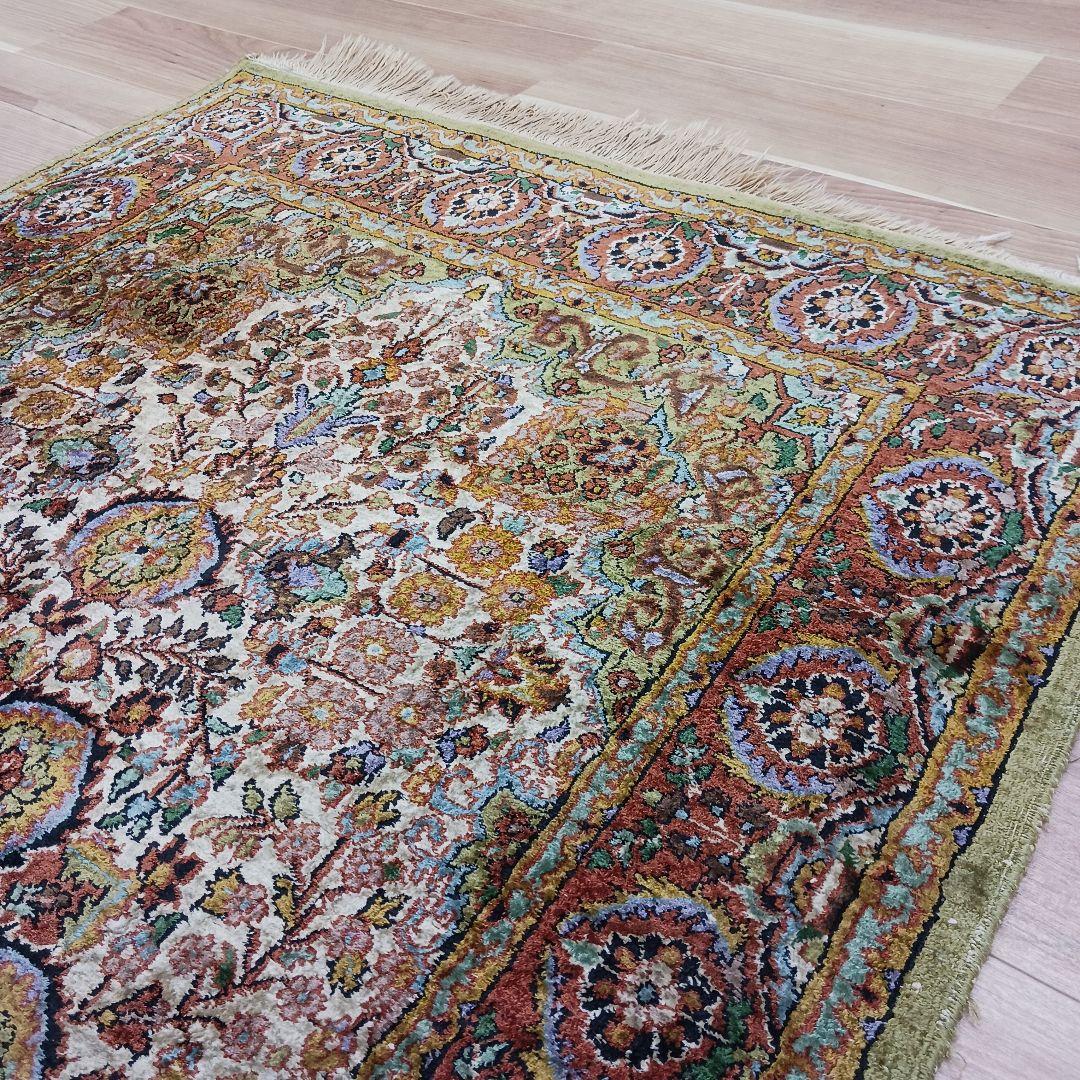 Y3244 インド絨毯 シルク 手織り 156×90㎝ マット