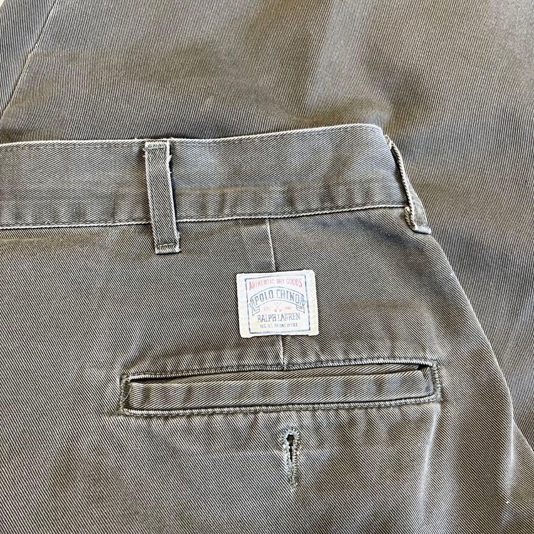 USA製 古着 80's ラルフローレン ツータック チノパン 黒 鬼フェード