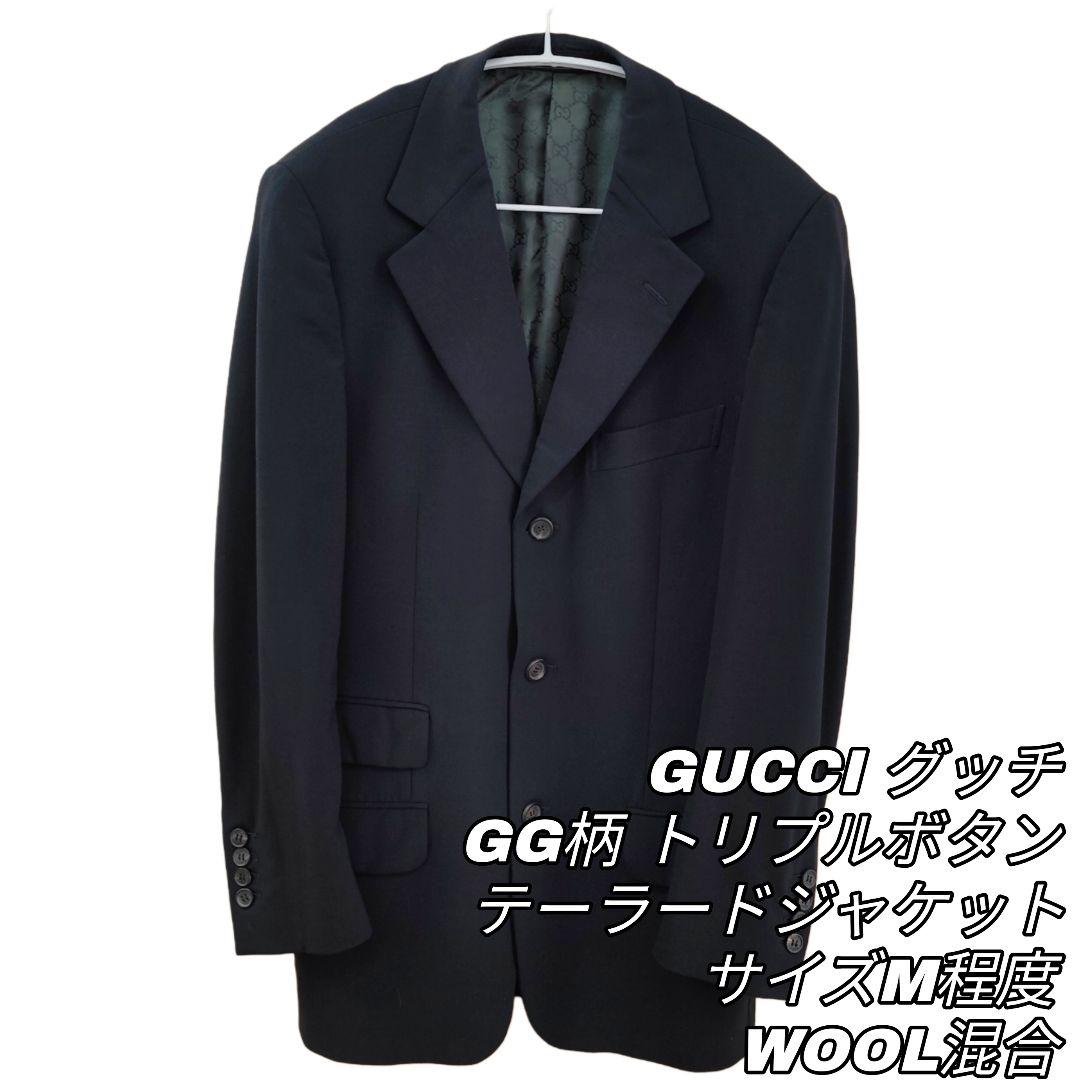 753 グッチ テーラードジャケット GG柄 ウール混合 Mサイズ程度 ブラック