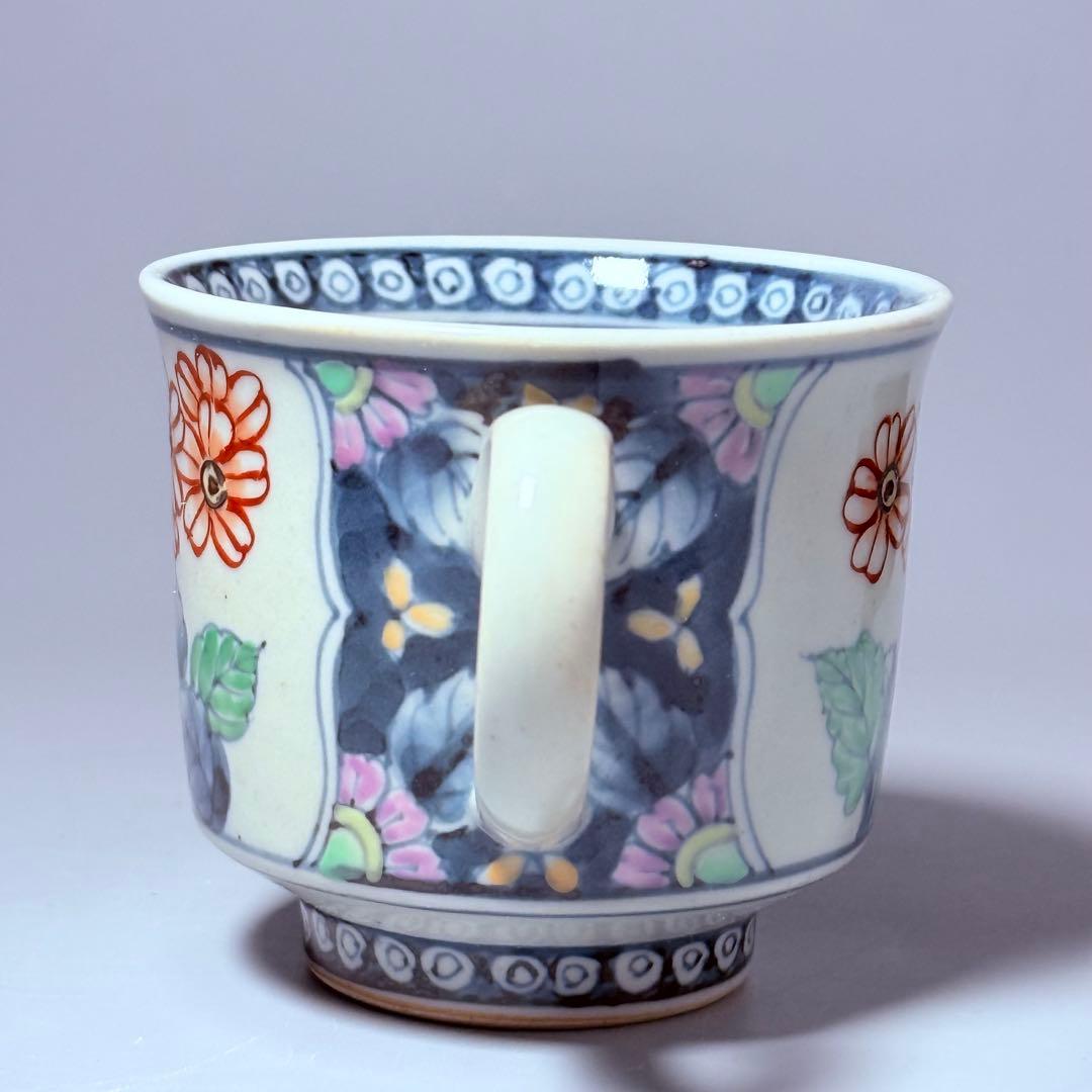 五代　佐藤走波　七十五才　染錦鉄仙花紋カップ＆ソーサー　コレクター放出品