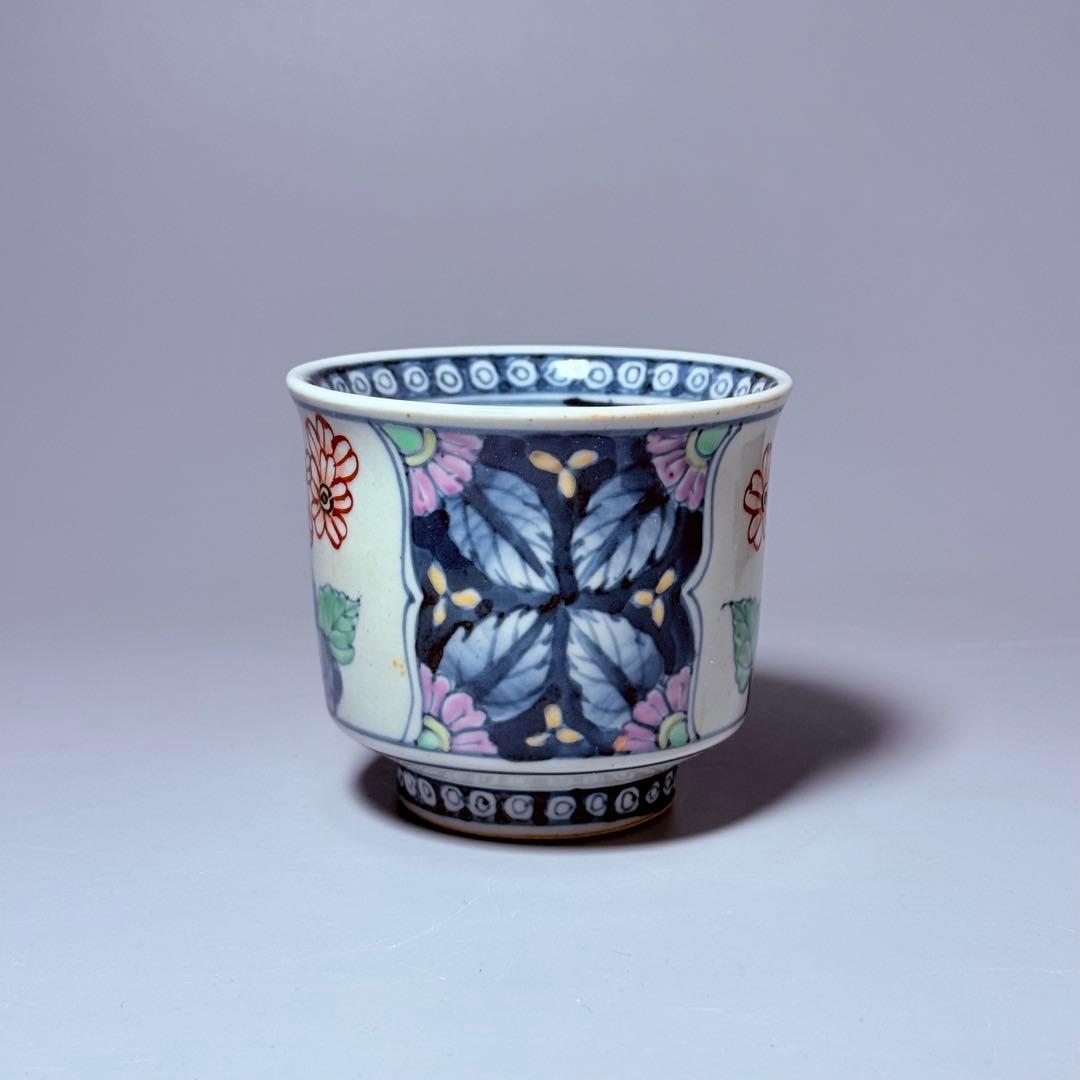 五代　佐藤走波　七十五才　染錦鉄仙花紋カップ＆ソーサー　コレクター放出品