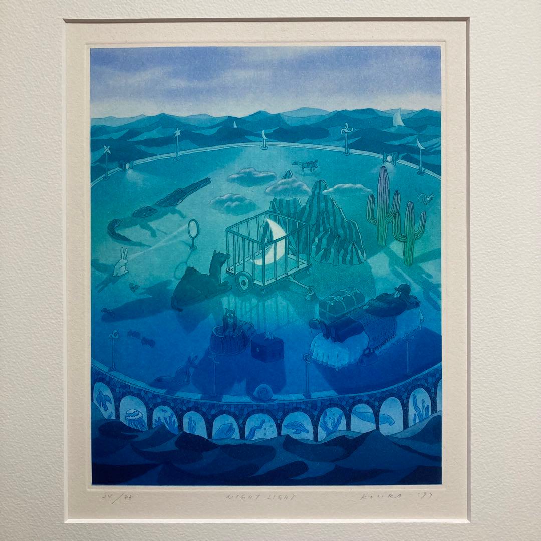 【真作保証】小浦昇「NIGHT LIGHT」銅版画 直筆サイン 版画