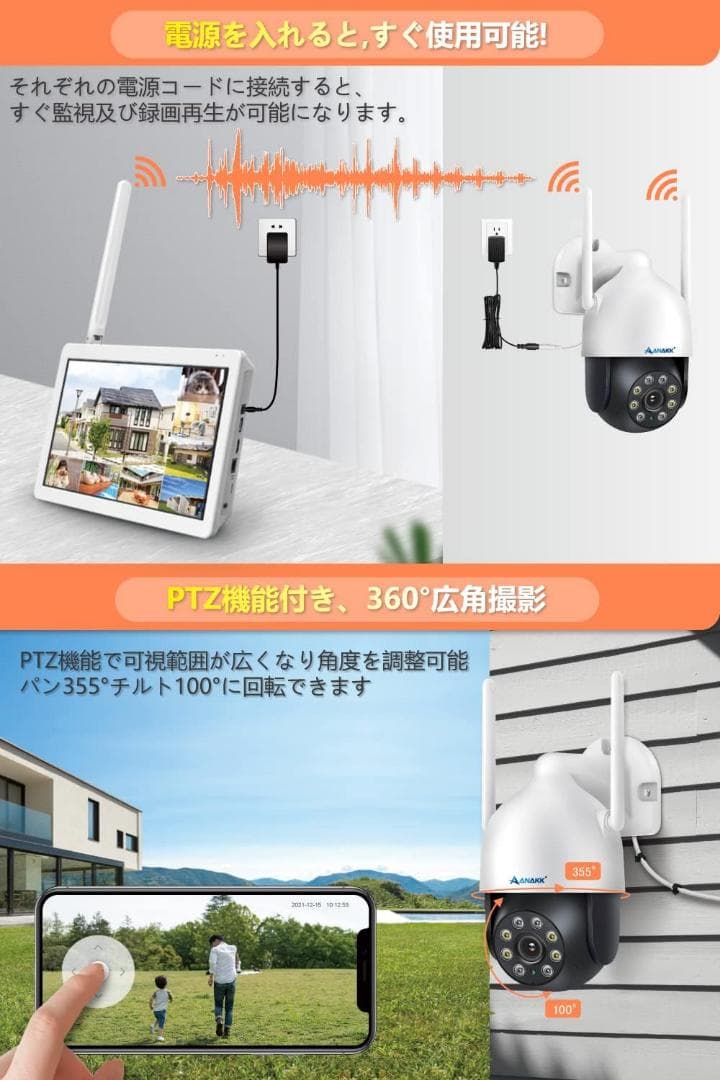 500万画素対応・360°全方位監視・夜間カラー撮影 防犯カメラ2台セット
