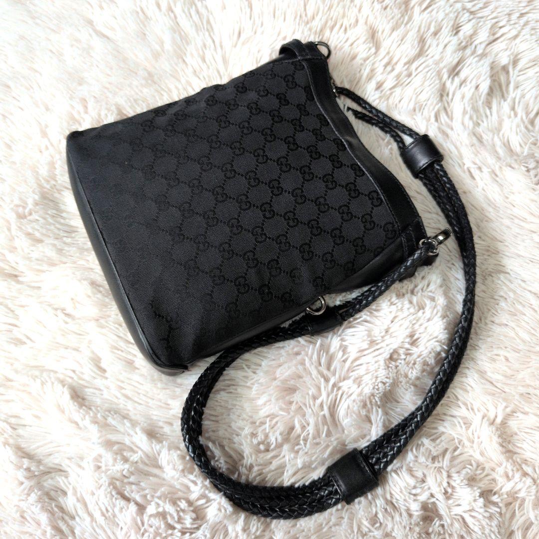 【良品】GUCCI グッチ ショルダーバッグ キャンバス レザー 黒