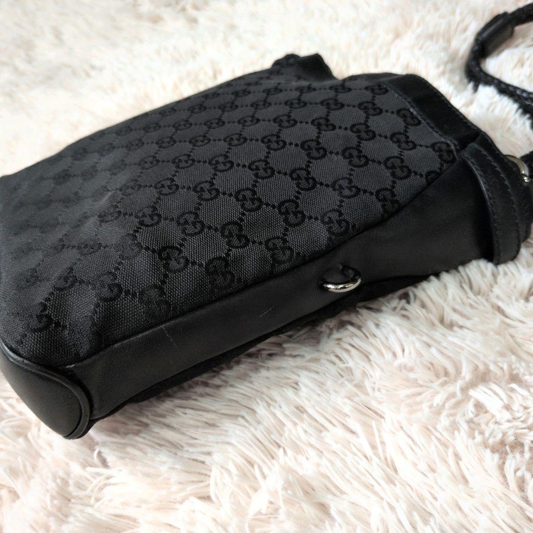 【良品】GUCCI グッチ ショルダーバッグ キャンバス レザー 黒