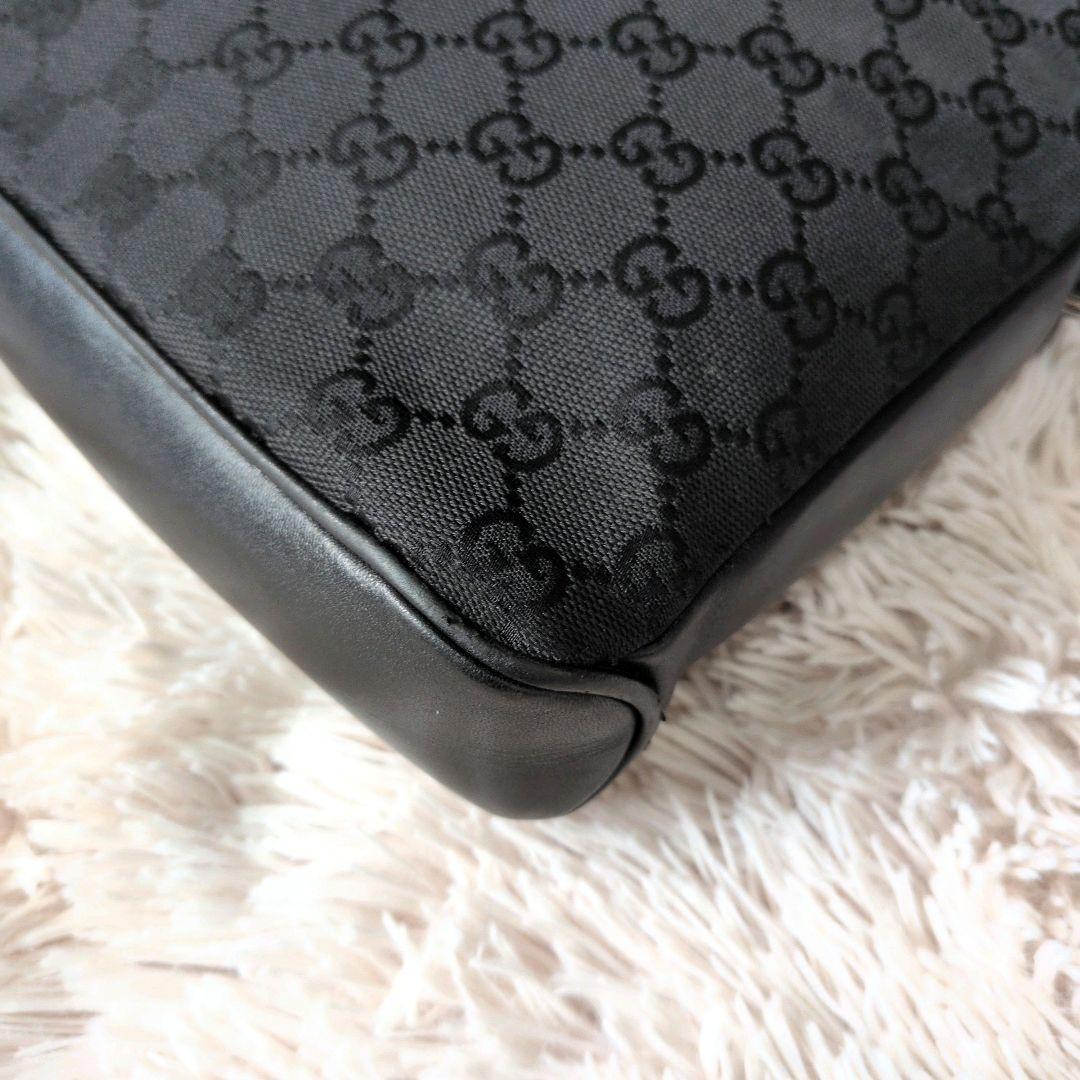 【良品】GUCCI グッチ ショルダーバッグ キャンバス レザー 黒