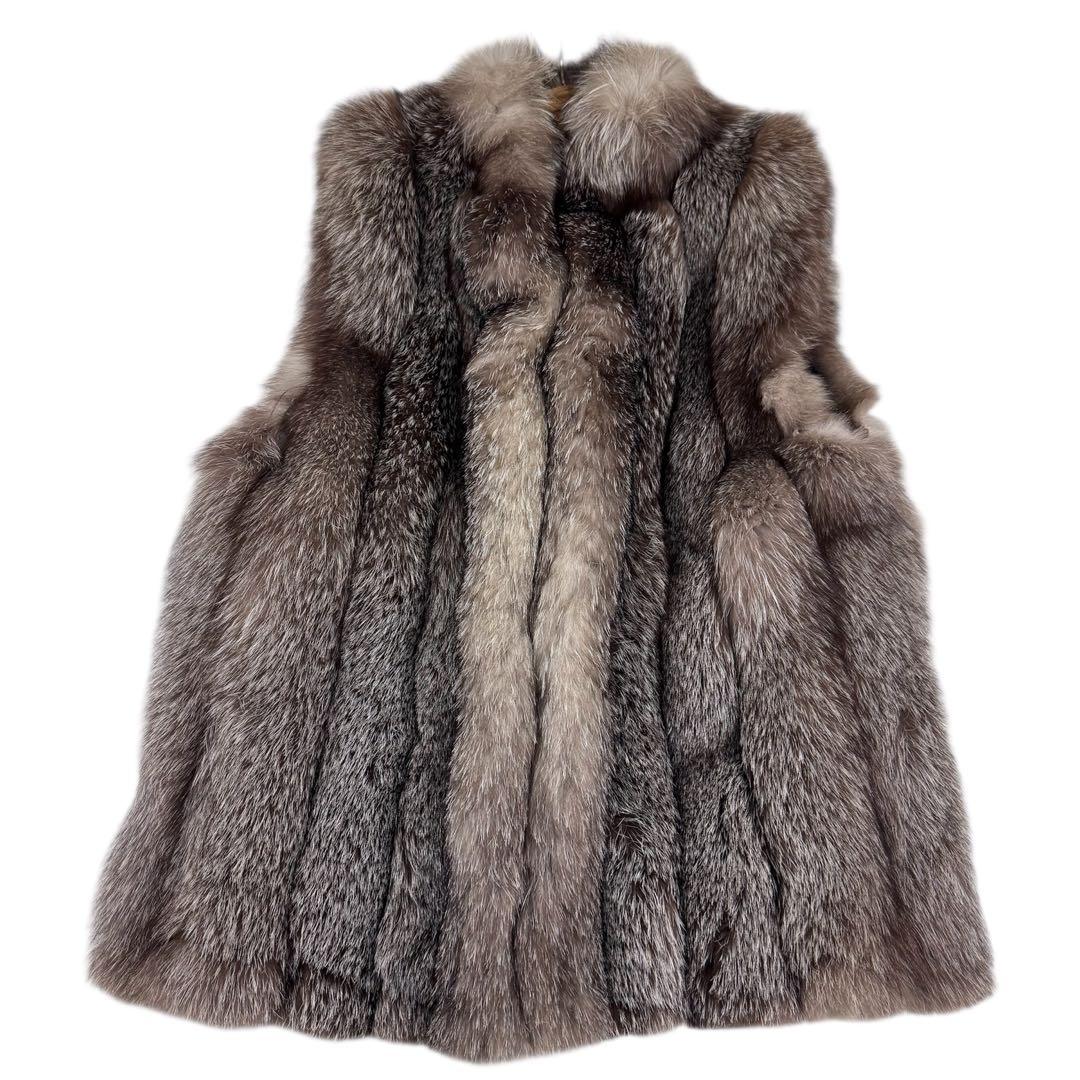 総丈80 ロイヤル サガフォックス ブルーフロスト ベスト XL 毛皮 肉厚◎