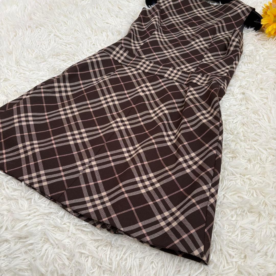 極美品　バーバリーブルーレーベル　ワンピ　ノバチェック　プリーツ　ノースリーブ