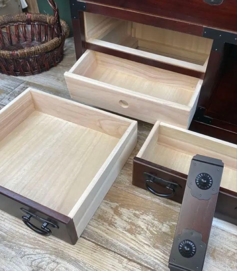 訳あり品！【83】民芸家具からくり車タンス L木製桐材天然無垢飾り棚収納チェスト