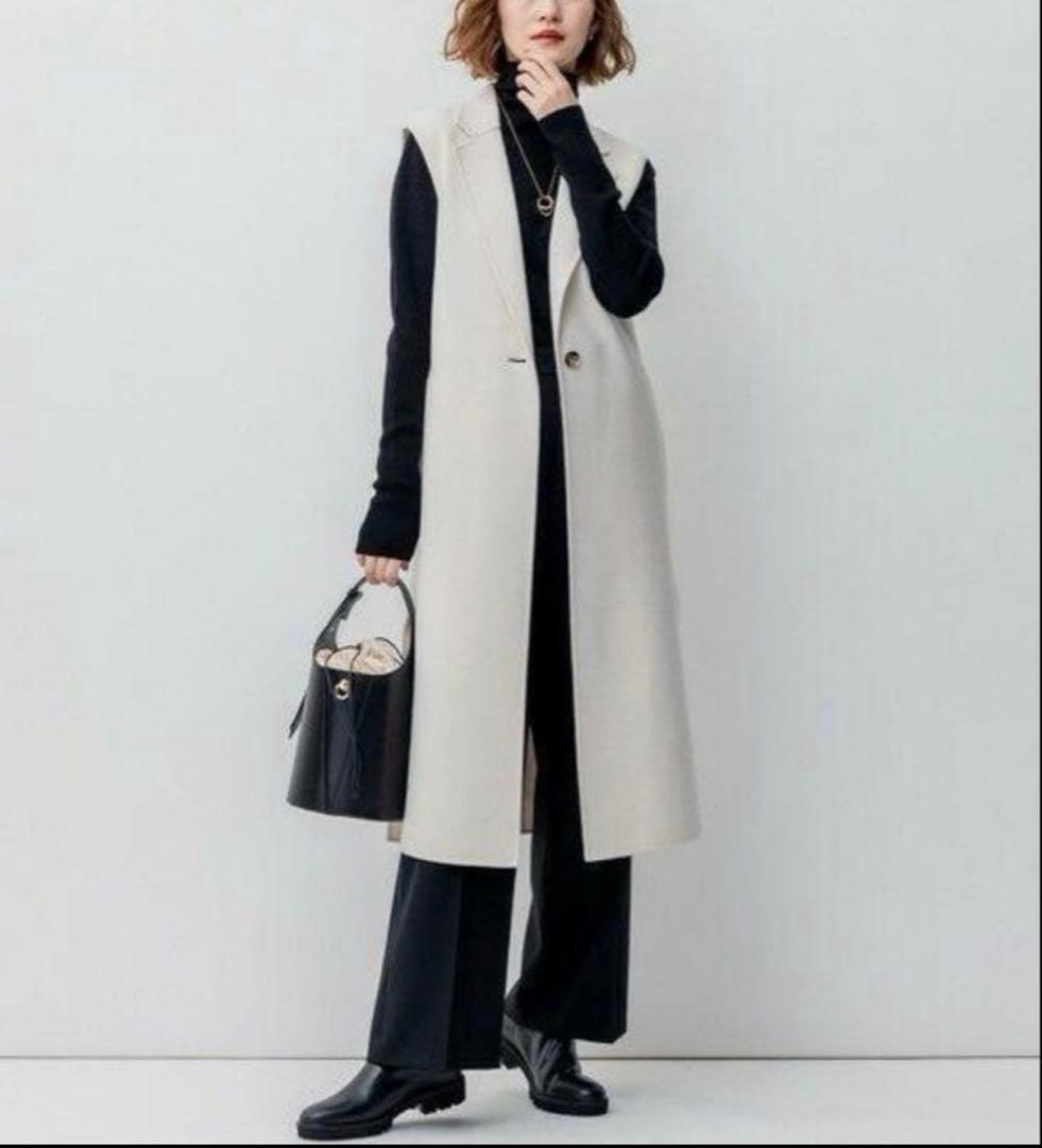 23区ウールリバー ロング ジレ ベルトリボン付き タグ付き美品