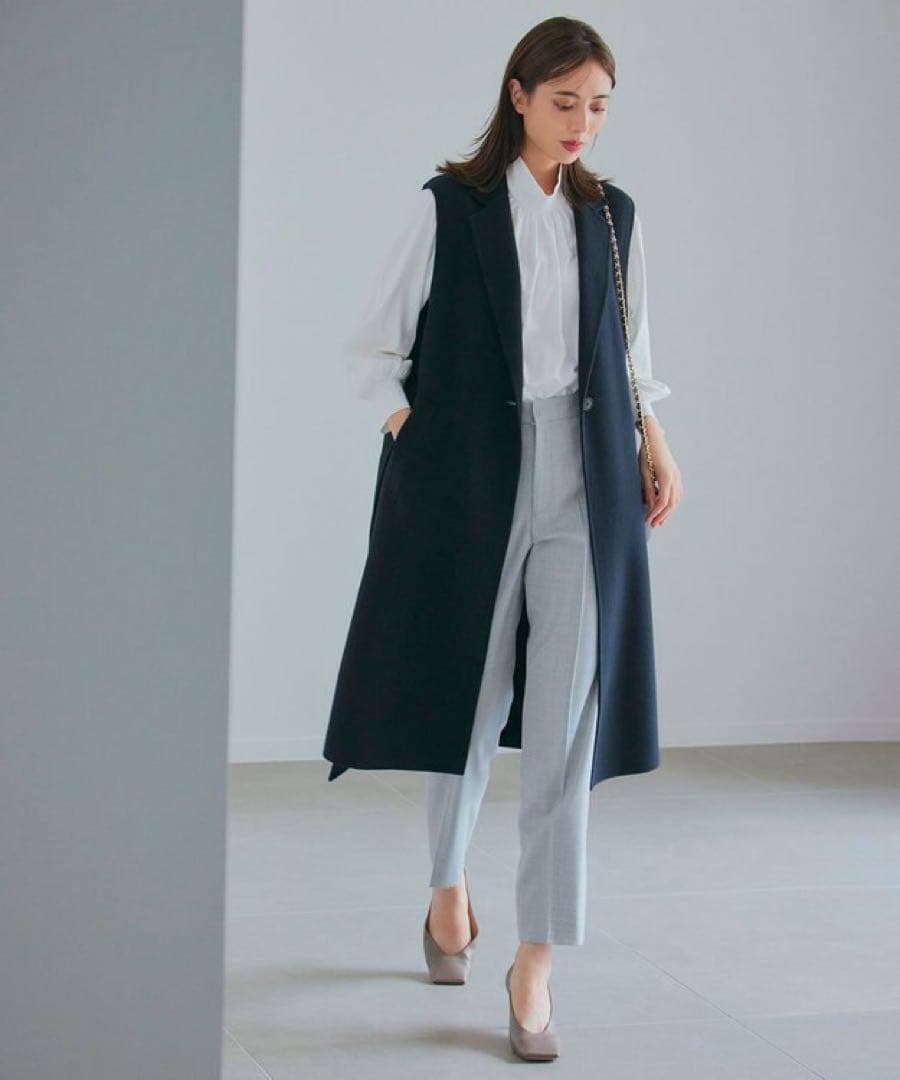 23区ウールリバー ロング ジレ ベルトリボン付き タグ付き美品