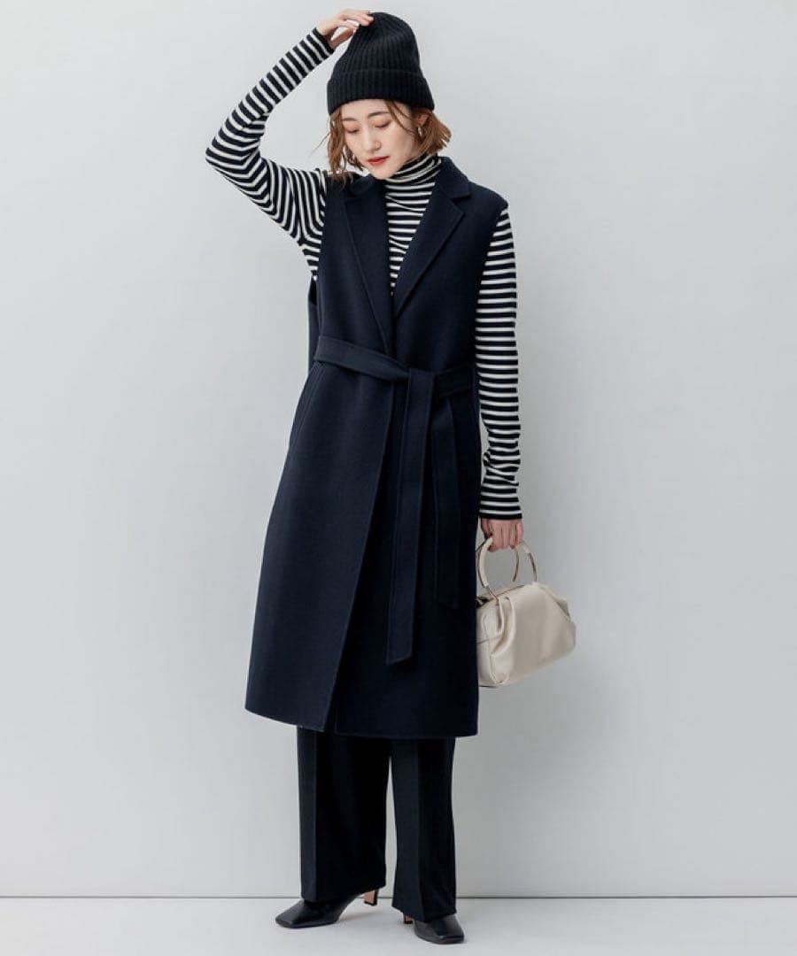 23区ウールリバー ロング ジレ ベルトリボン付き タグ付き美品