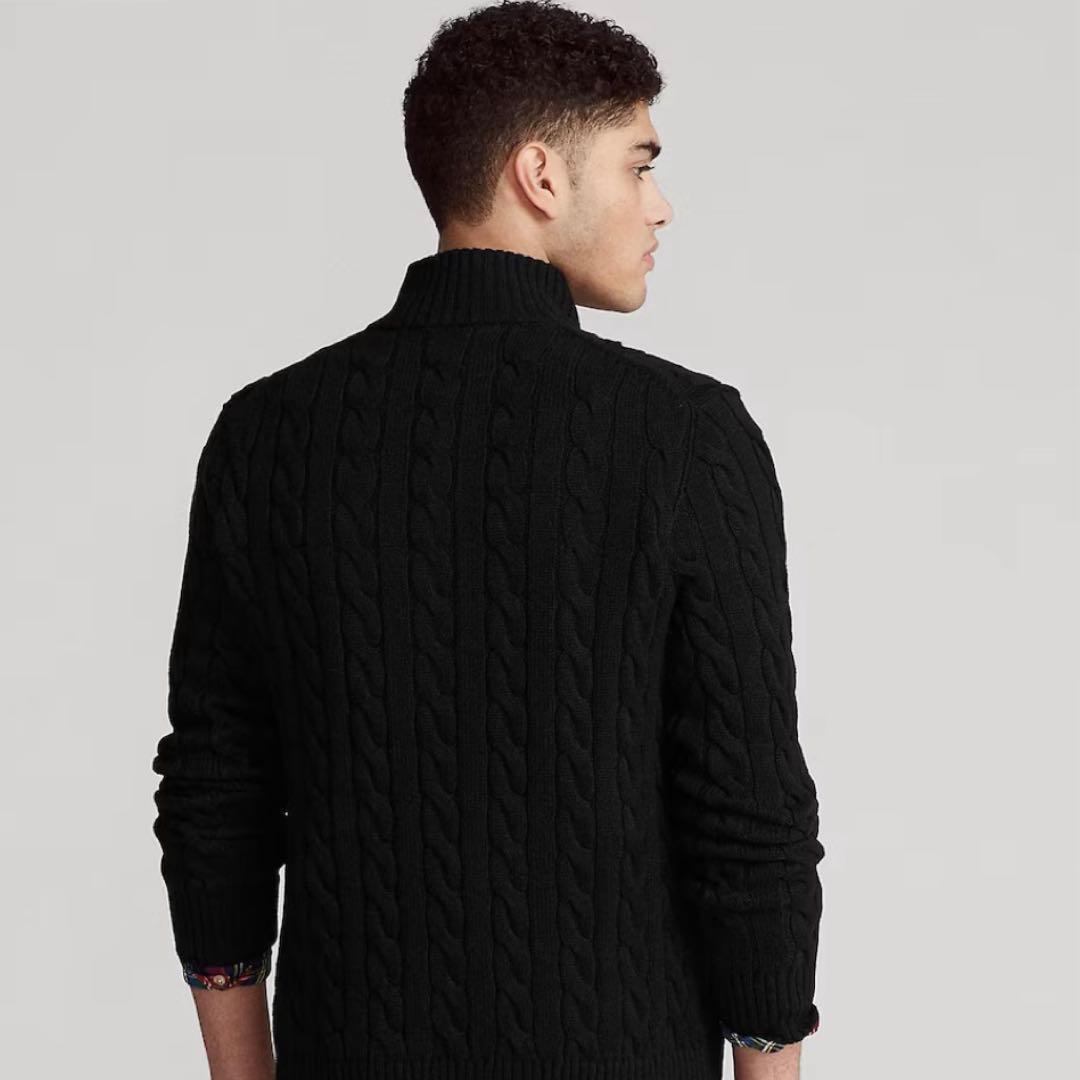 新品未使用 ポロラルフローレン ハーフジップ ケーブルニット M 黒 ブラック