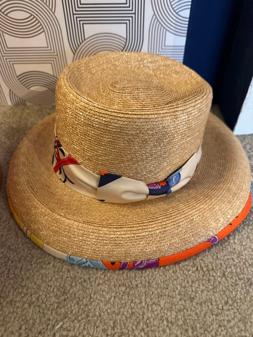 HERMES リボン付き麦わら帽子 サイズ56