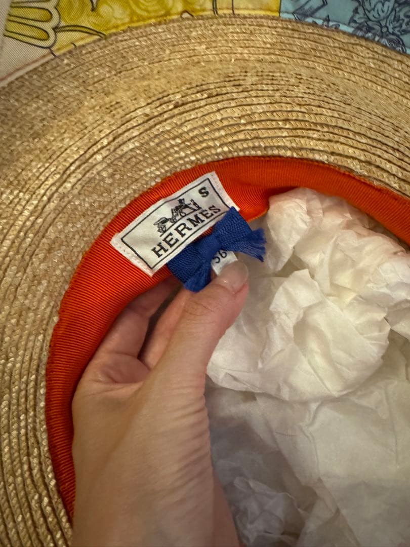 HERMES リボン付き麦わら帽子 サイズ56
