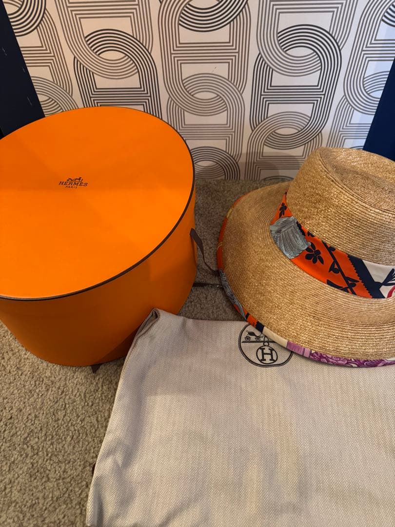 HERMES リボン付き麦わら帽子 サイズ56