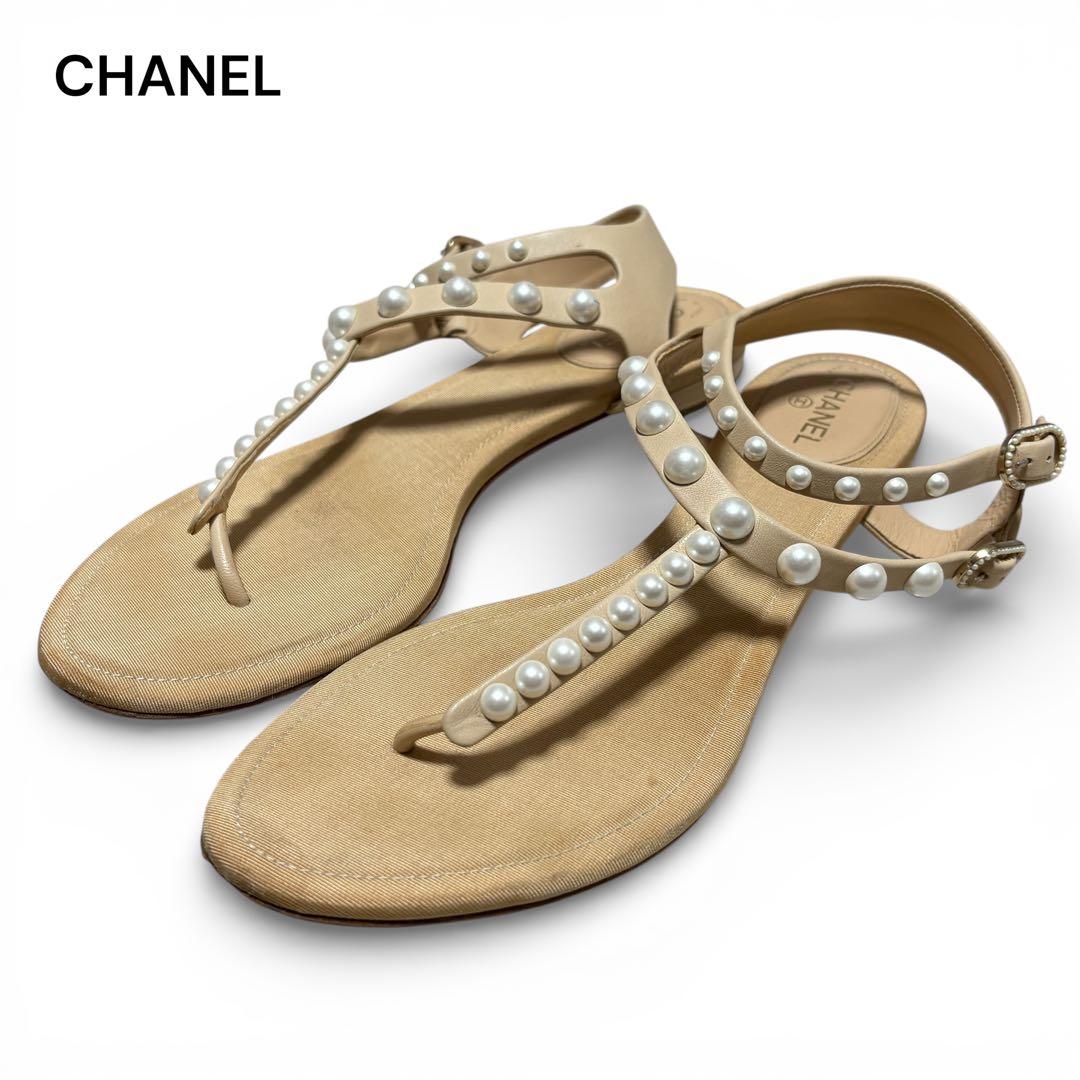 CHANEL シャネル ココマーク パール サンダル 38 1/2