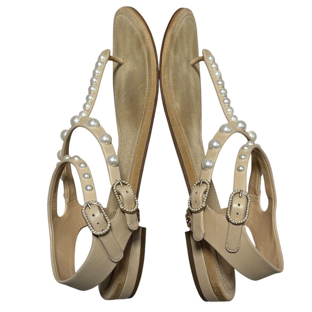 CHANEL シャネル ココマーク パール サンダル 38 1/2