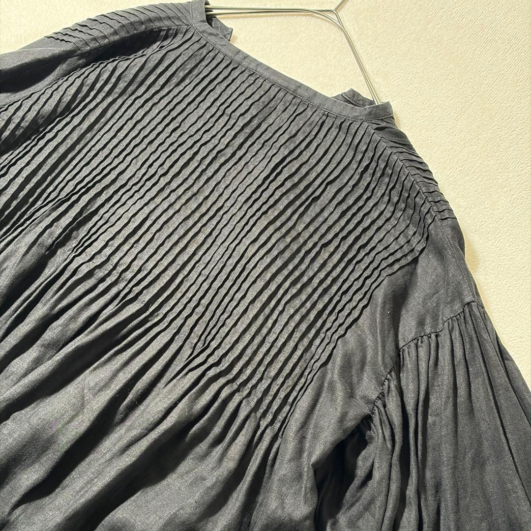 08mab ゼロハチマブ　ピンタック リネン ワンピース　ロング　麻100% 黒