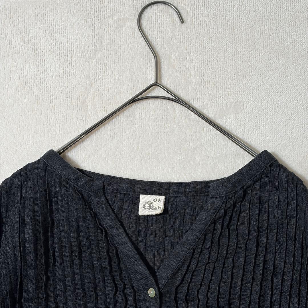 08mab ゼロハチマブ　ピンタック リネン ワンピース　ロング　麻100% 黒