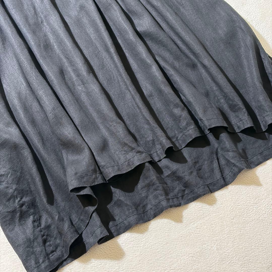 08mab ゼロハチマブ　ピンタック リネン ワンピース　ロング　麻100% 黒