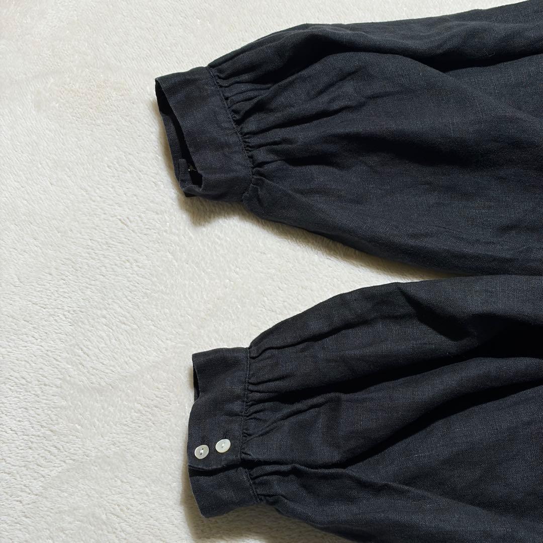 08mab ゼロハチマブ　ピンタック リネン ワンピース　ロング　麻100% 黒