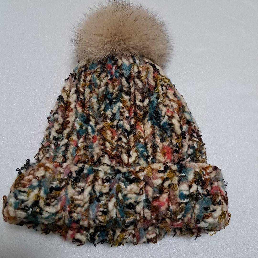 CA4LA フォックスファー　ニット帽　マルチカラー COCOOMO