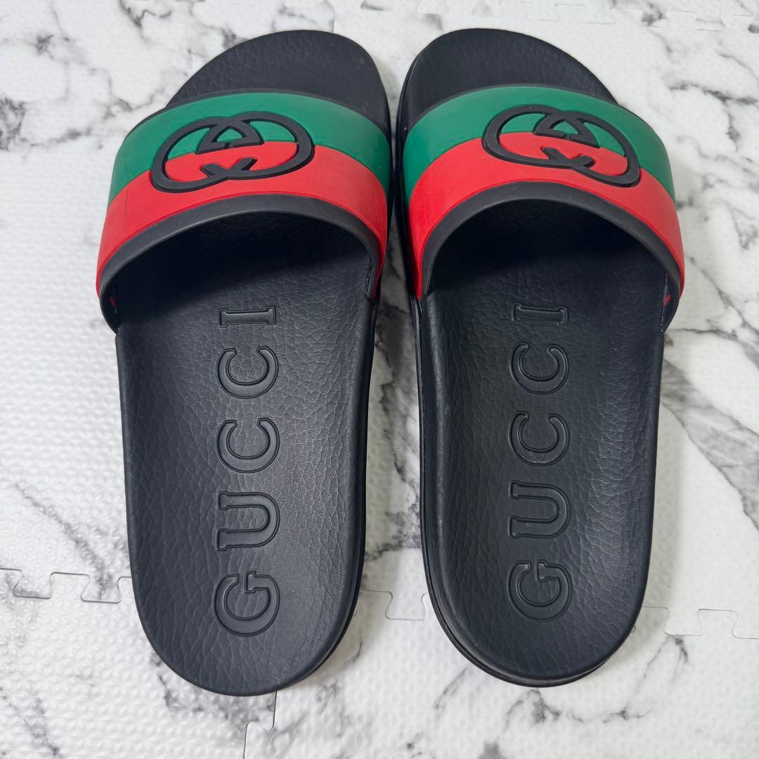 良品◯グッチ　スライドサンダル　インターロッキングG シェリーライン　ラバー