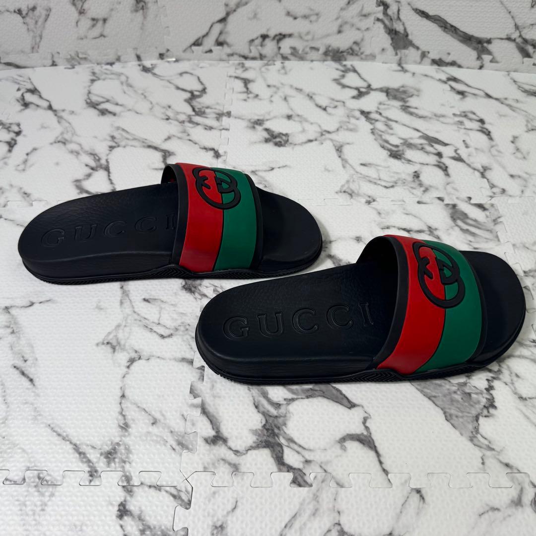 良品◯グッチ　スライドサンダル　インターロッキングG シェリーライン　ラバー