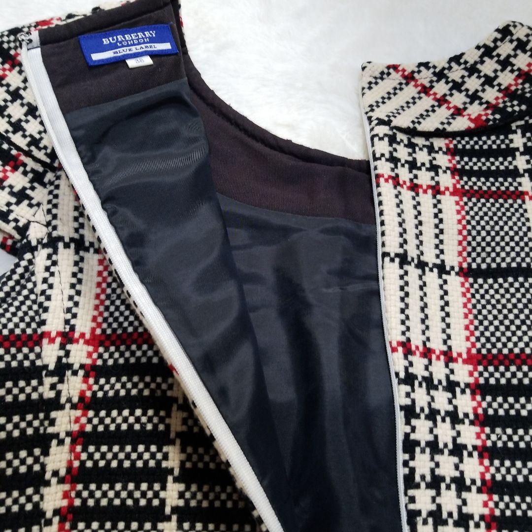 バーバリーブルーレーベル　ツイードワンピース　ミニ　チェック　38　M