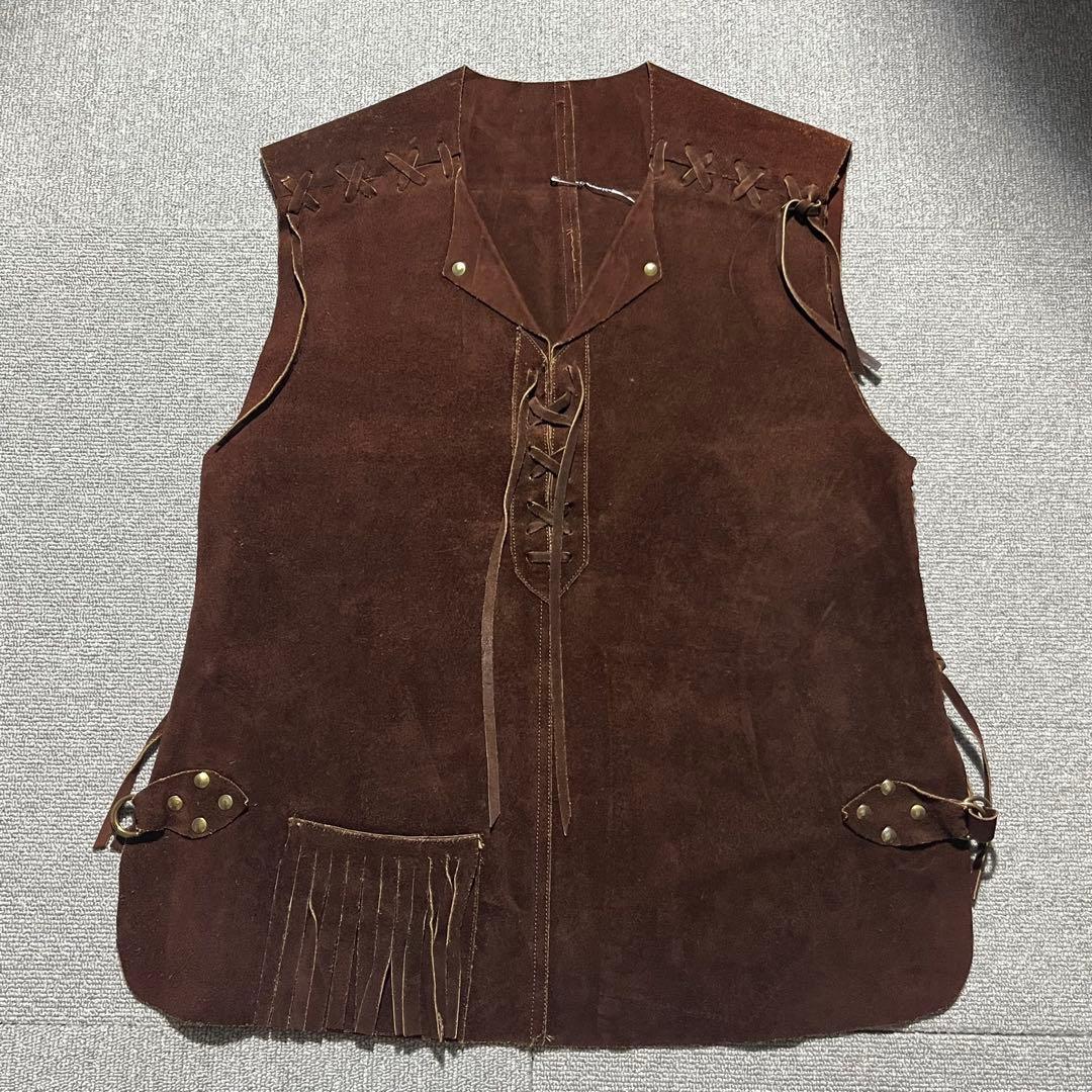70s 80s ヴィンテージ スエードレザー 編み込み ウエスタン ベスト レア