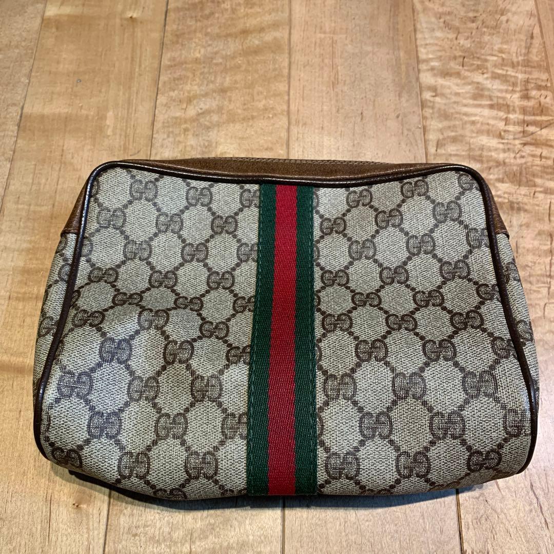 GUCCI グッチ クラッチバッグ セカンドバッグ GGキャンバス シェリー 茶