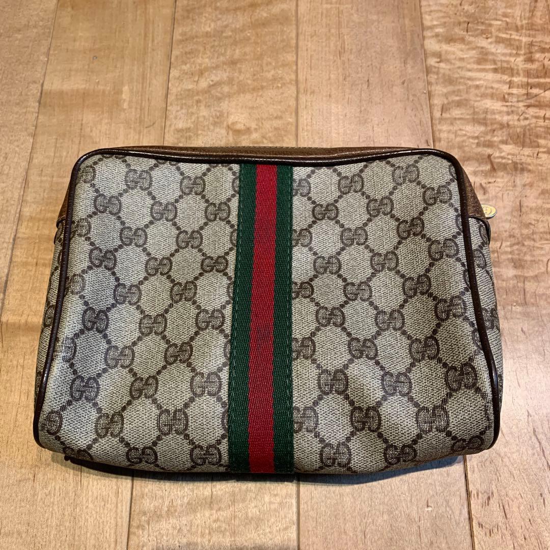GUCCI グッチ クラッチバッグ セカンドバッグ GGキャンバス シェリー 茶
