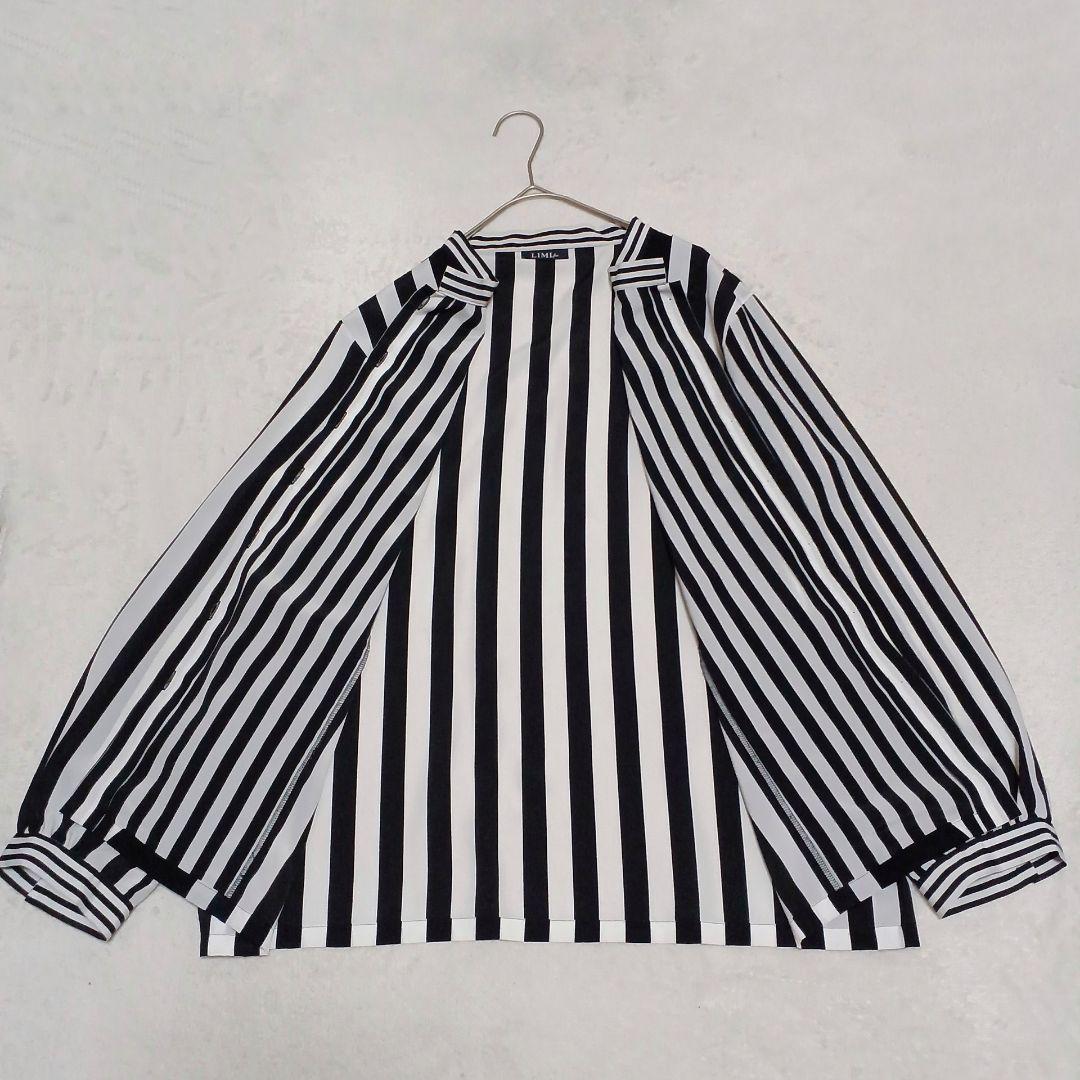 LIMI feu　リミフゥ　ストライプ　ドレスシャツ　フロントデザイン　S　黒白