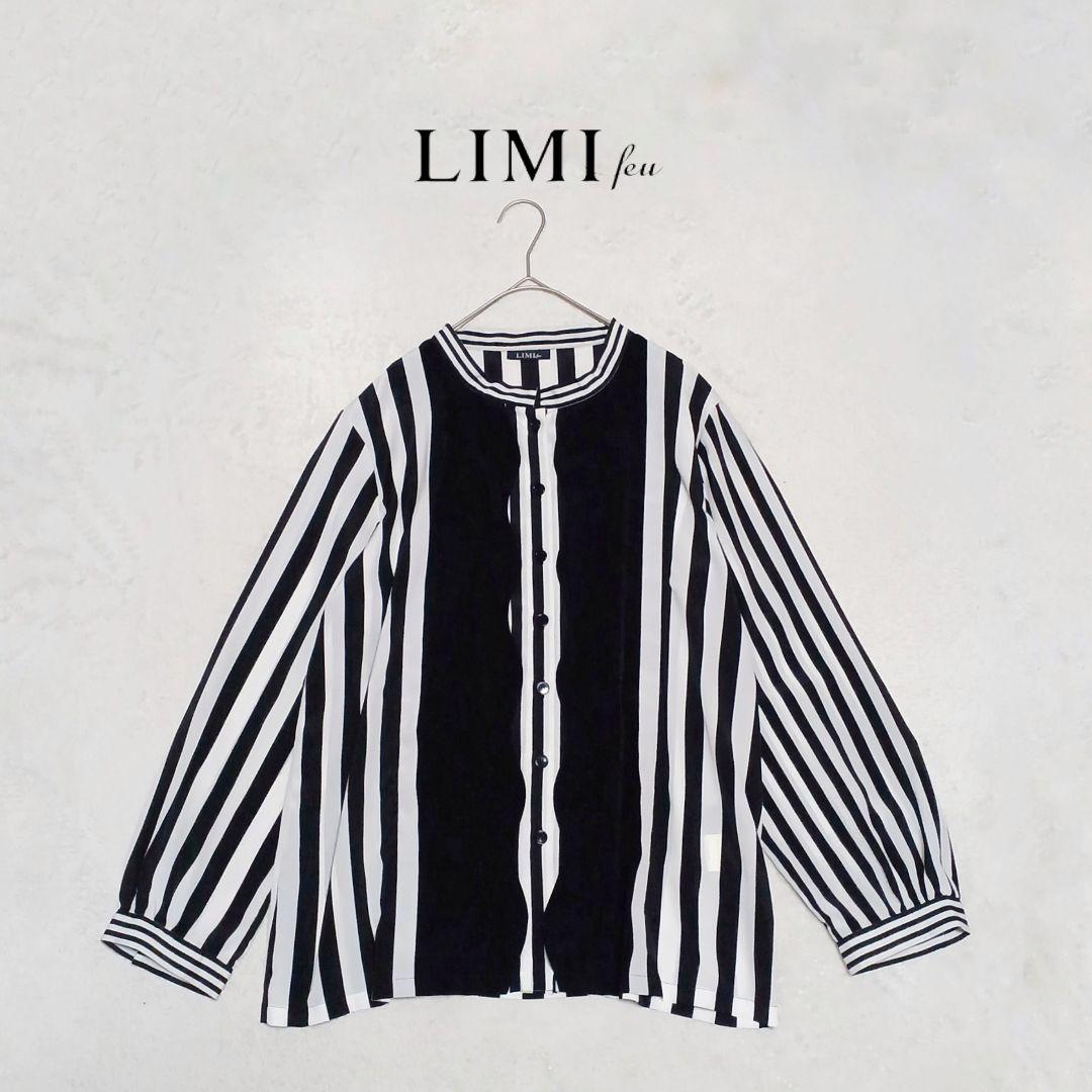 LIMI feu　リミフゥ　ストライプ　ドレスシャツ　フロントデザイン　S　黒白