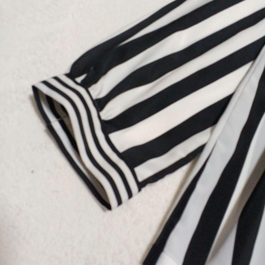 LIMI feu　リミフゥ　ストライプ　ドレスシャツ　フロントデザイン　S　黒白