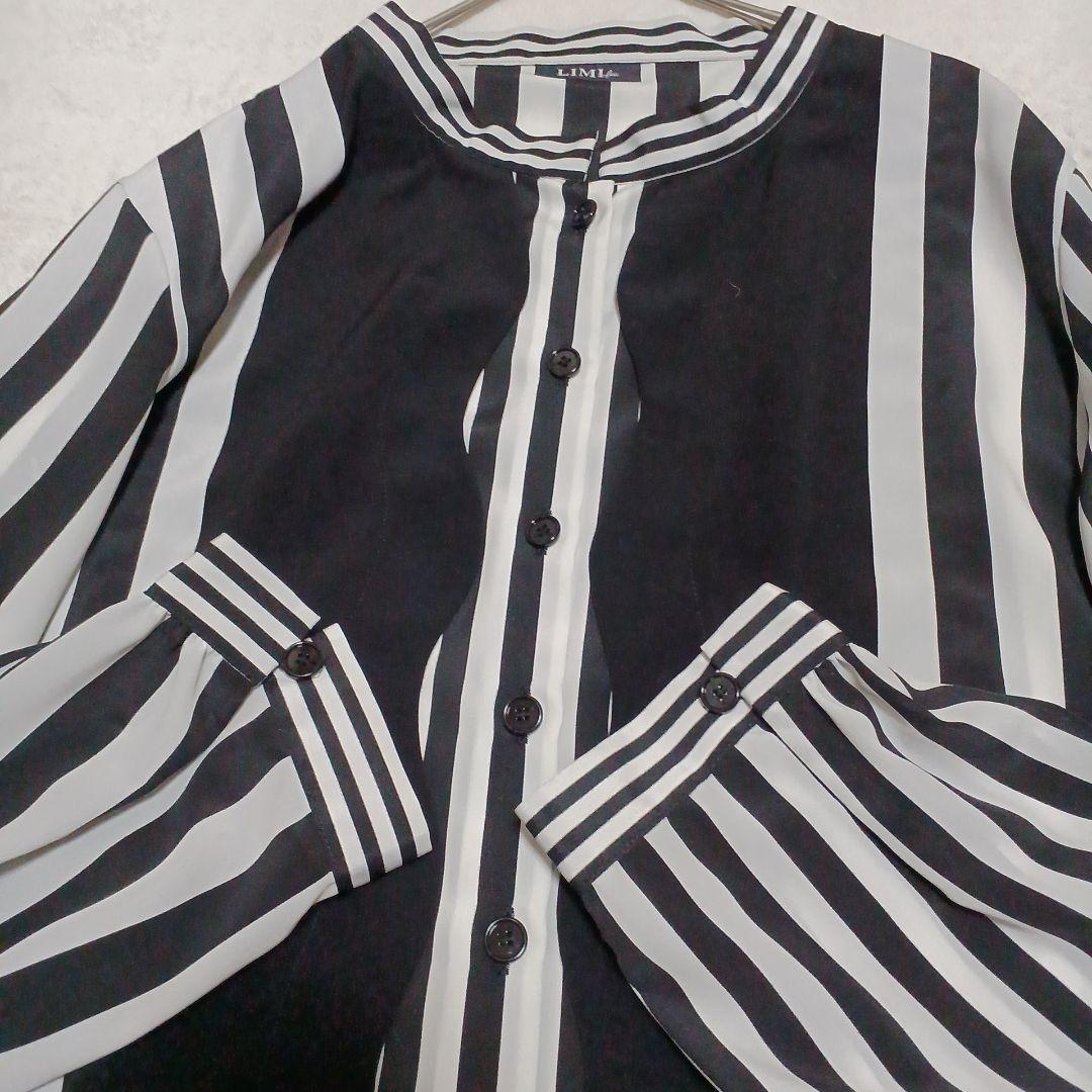 LIMI feu　リミフゥ　ストライプ　ドレスシャツ　フロントデザイン　S　黒白