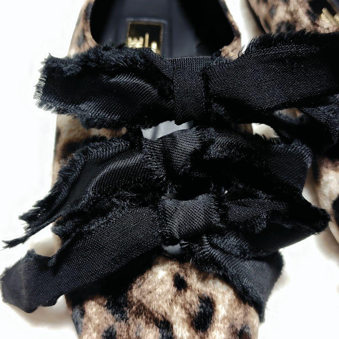 美品　LE TALON GRISE　サテンリボンバレリーナ　レオパード　日本製