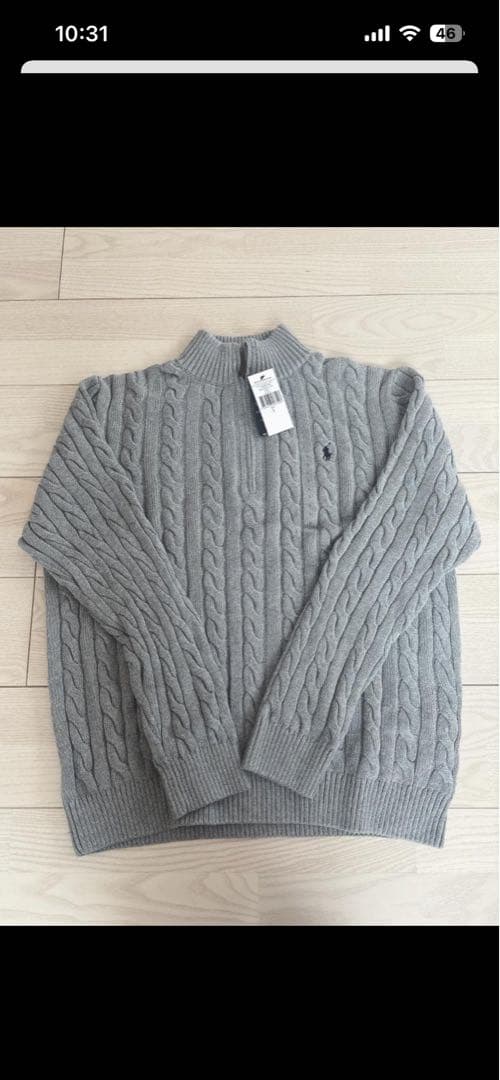 Polo Ralph Lauren グレー ケーブルニット ハーフジップ Ｌ