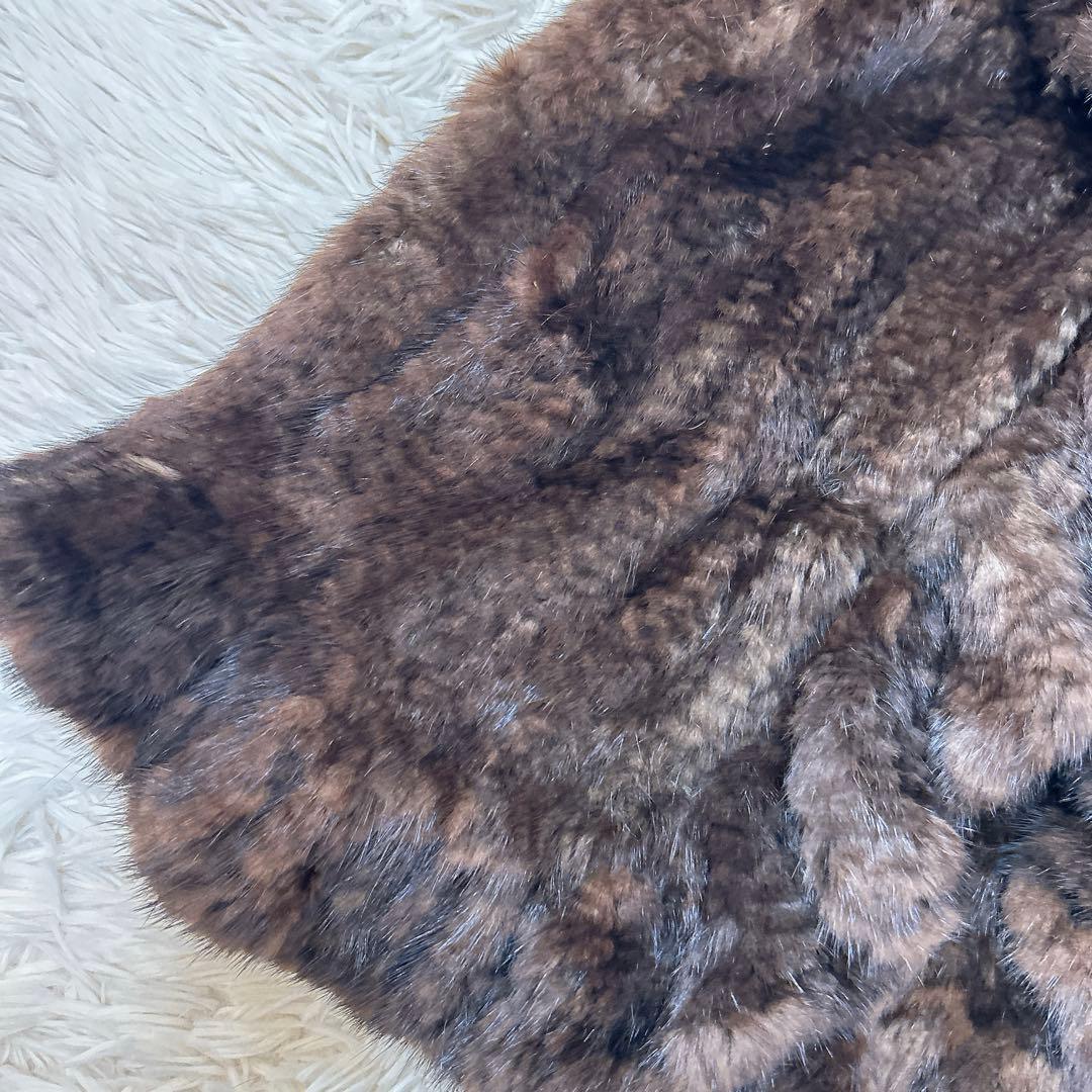 KBfur ミンク リアルファーベスト フレアシルエット ホック式 ブラウン