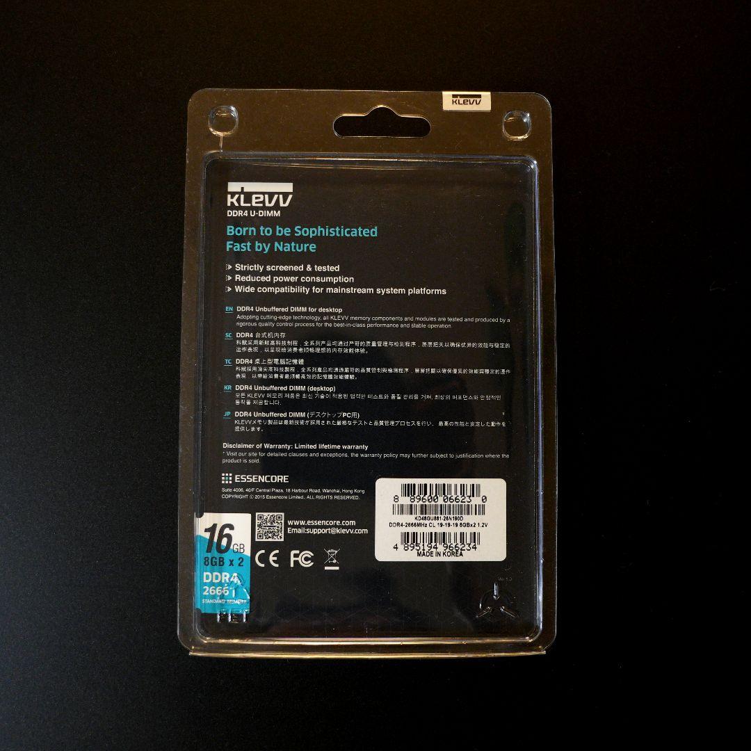 新品 未開封 KLEVV 16GB DDR4 2666MHz メモリ 8G2枚
