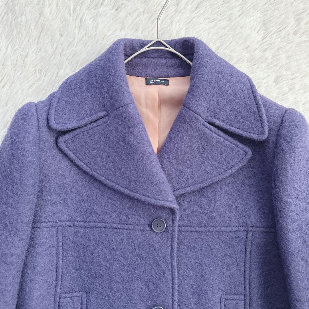 極美品 ジルサンダーネイビー ウールショートコート ジャケット パープル XL