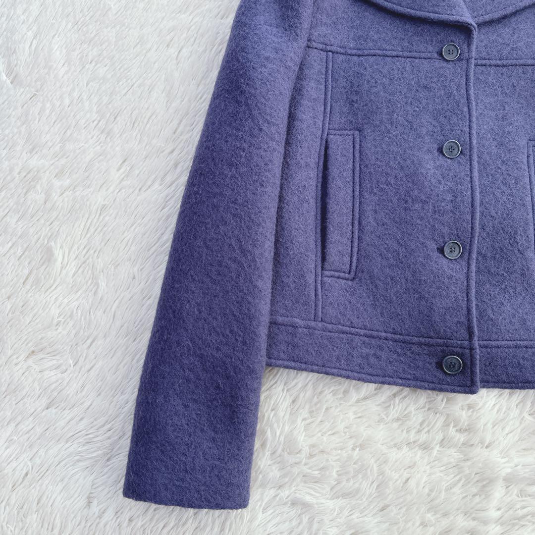 極美品 ジルサンダーネイビー ウールショートコート ジャケット パープル XL